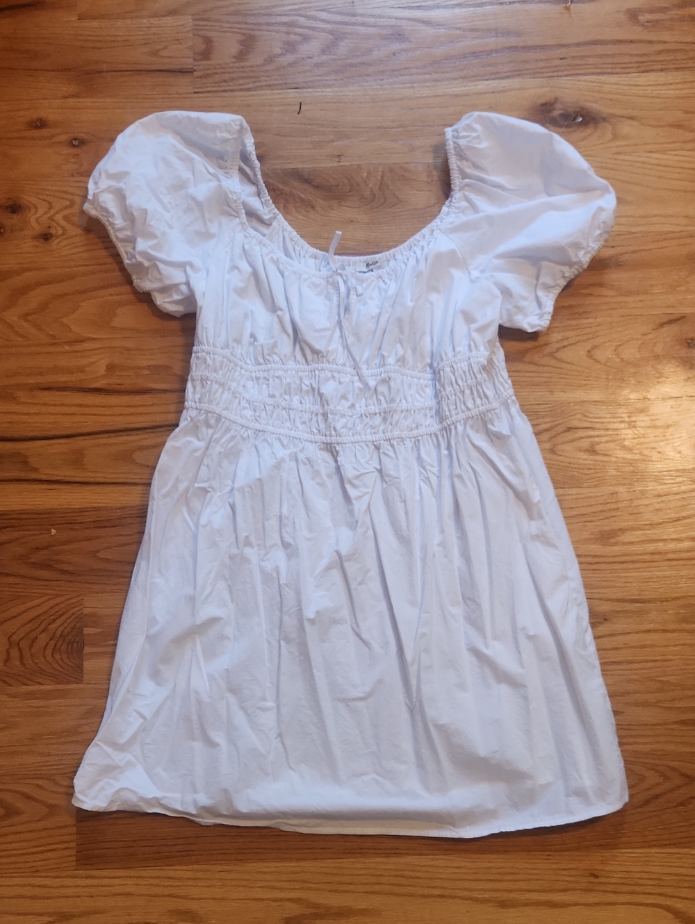 White Puff-Sleeve Smocked Milkmaid Dress